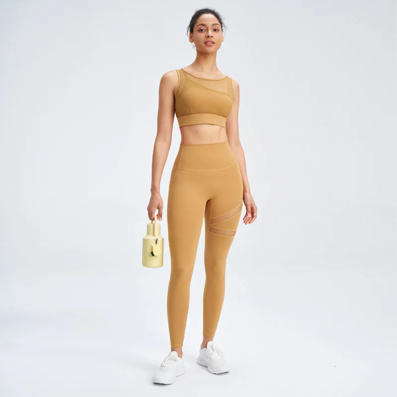 Aoyema Yoga Sets Two Piece Yoga Sets Crop Top Bra Leggings Workout Outfit Athletic Gym Wear Fitness Set Activewear