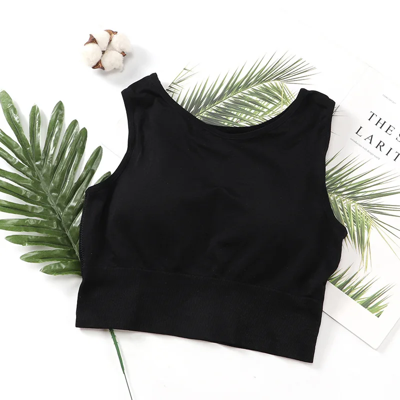 Hot sell wire-free pure color seamless chest pad underwear vest shockproof gathering movement beauty back bosom bound woman