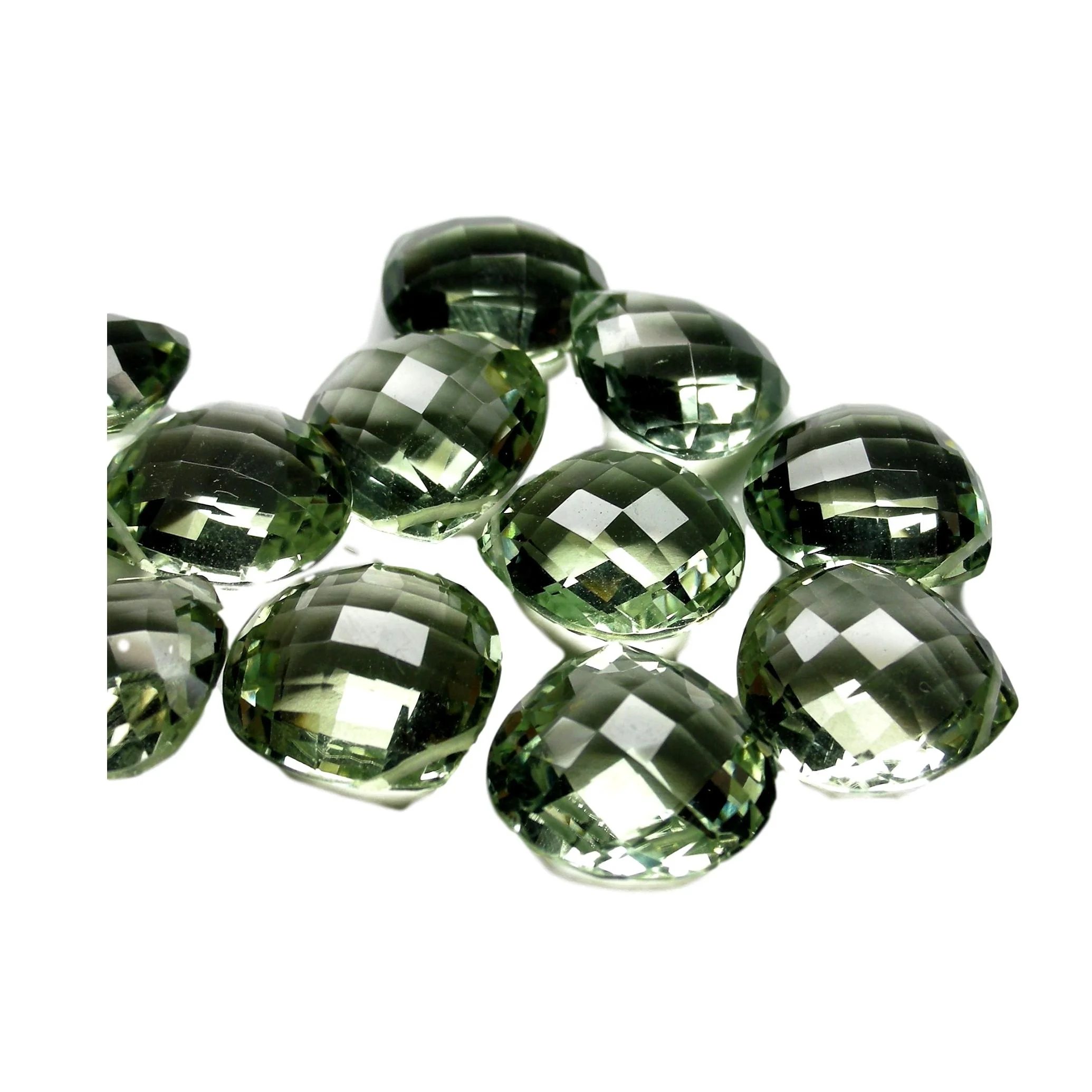 Loose Green Amethyst Natural Gemstone Cushion Shape Beads Cut on custom orders and various other shapes and sizes