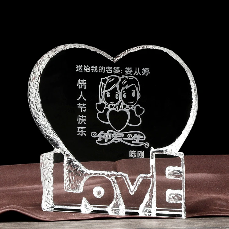  Сердце Кристалл Айсберг выгравированы Индивидуальные логотип для кристалл свадебный подарок