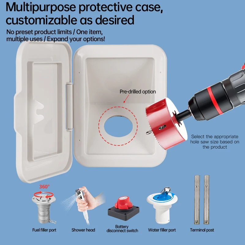 RV Multifunctional Hatch Cover Box for Water Inlet, Fuel Port, Marine Battery Switch, Camper Faucet, Terminal Post, and Wiring