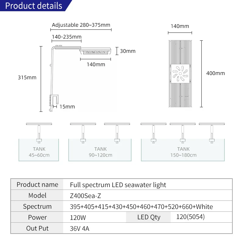 WEEKAQUA Z400Sea salt water aquarium light APP intelligent control a8 led reef light for marine aquarium coral reef