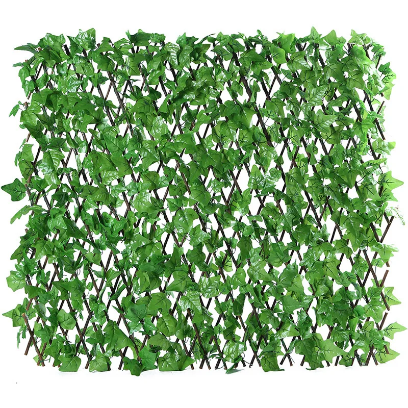 LFL Easily Assembled Rot Proof Durable Eco-friendly Garden Simulated Wooden Telescopic Fence with Leaves
