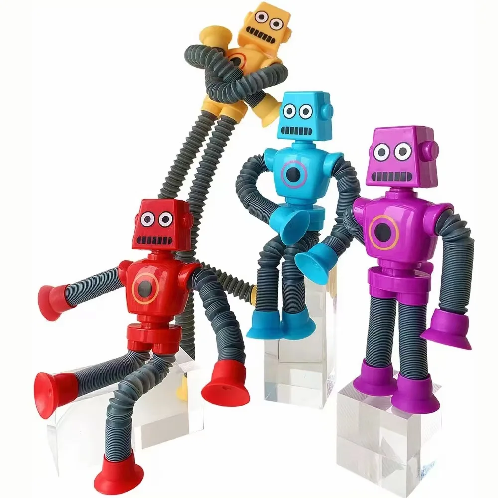 Changeable Tube Toy Sensory Fidget Robot Toys Suction Cup LED Telescopic Suction Cup Robot Toy  for kids