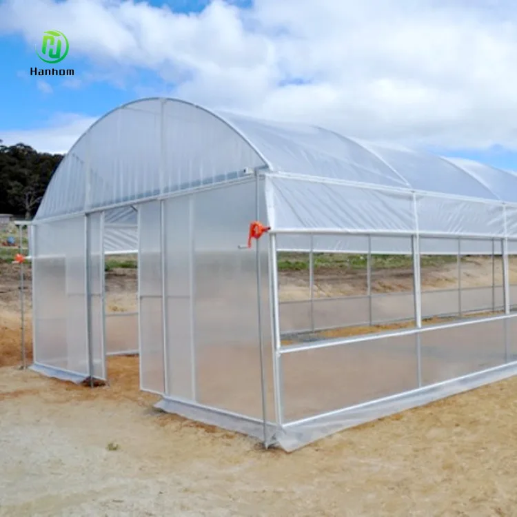 Hoop greenhouse film single span type tunnel greenhouse for sale
