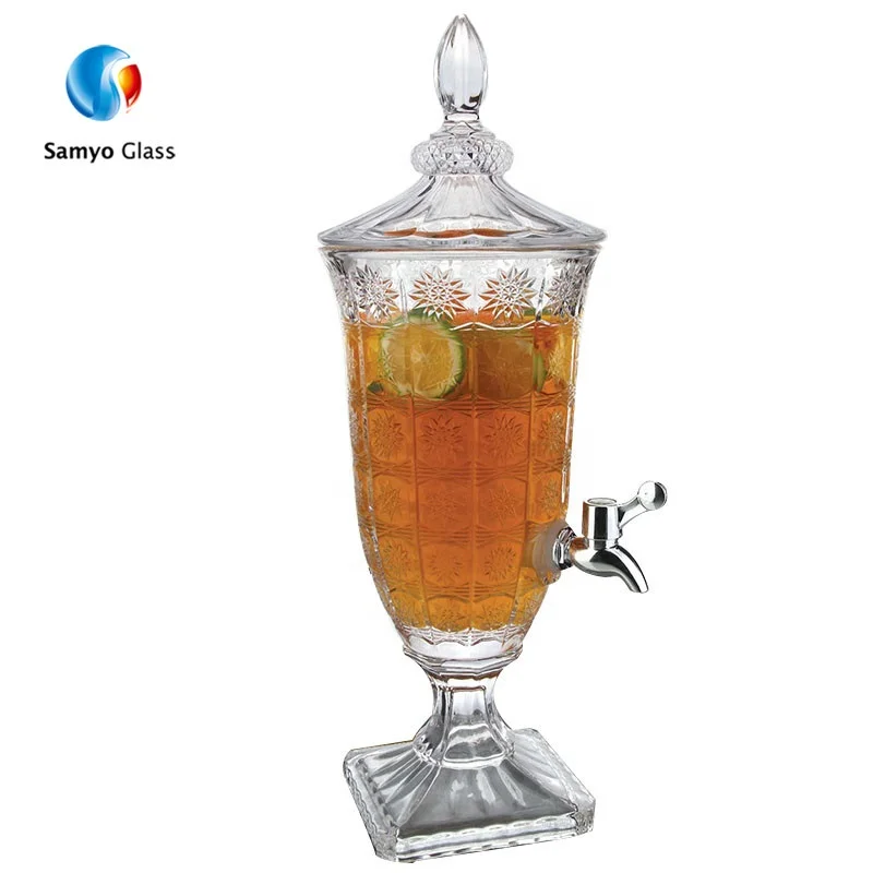 Embossed Ice Cold Drink Juice Beverage Glass Cold Water Juice Dispenser For Bar Hotel
