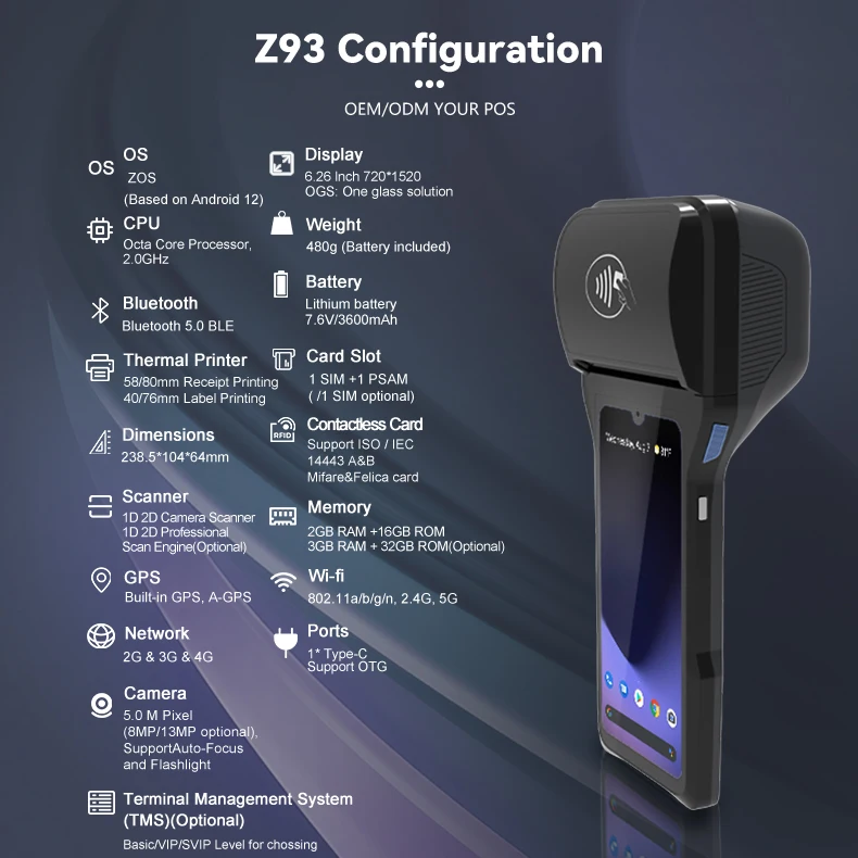Newest QR Code Scanner Pos Payment Android Terminal Pos Touch Screen Traditional Pos Hardware Printer