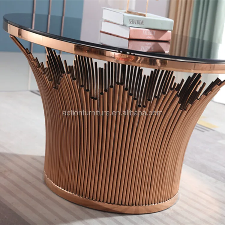 New Italian design modern hot sale  round stainless steel glass marble top  living room tea table coffee table side table