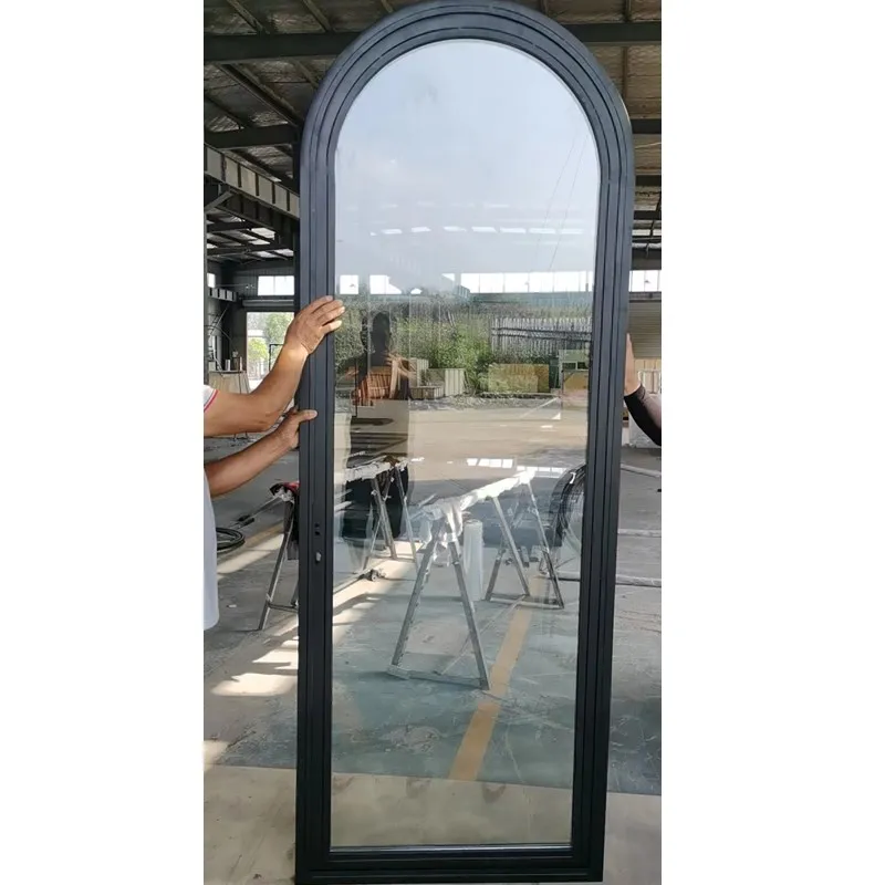 Top Design Beautiful Grids Arched Glass Crittal Style Steel Sound Insulation Arch Fluted Wrought Iron Interior Door