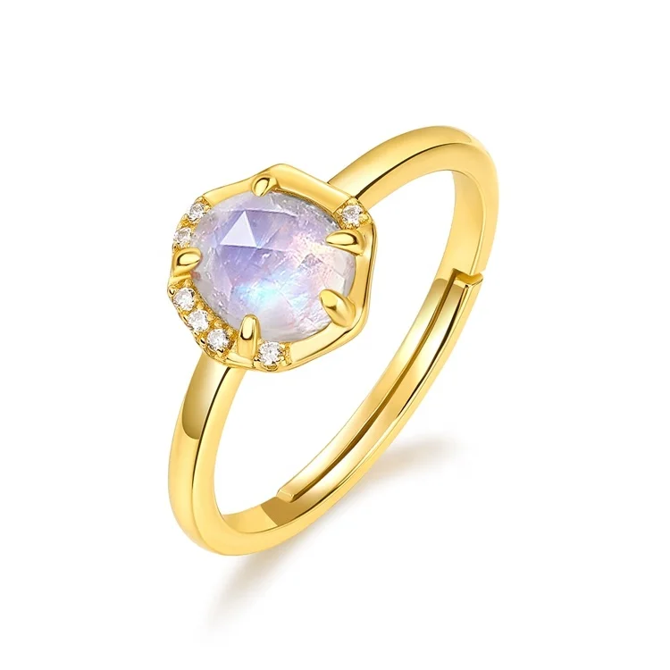 New Arrival Dainty Natural Gemstone Moonstone Rings 925 Sterling Silver Jewelry Women Adjustable Gemstone Rings for Gift