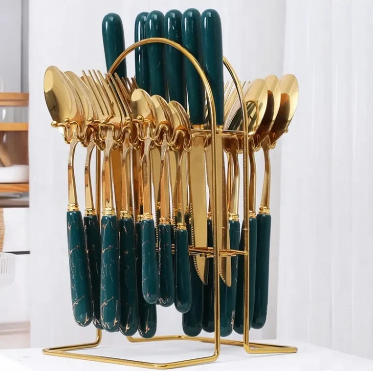 Exquisite Ceramic Handle Stainless Steel 24 Pieces Tableware Set Nordic Style Western-Style Tableware Sets