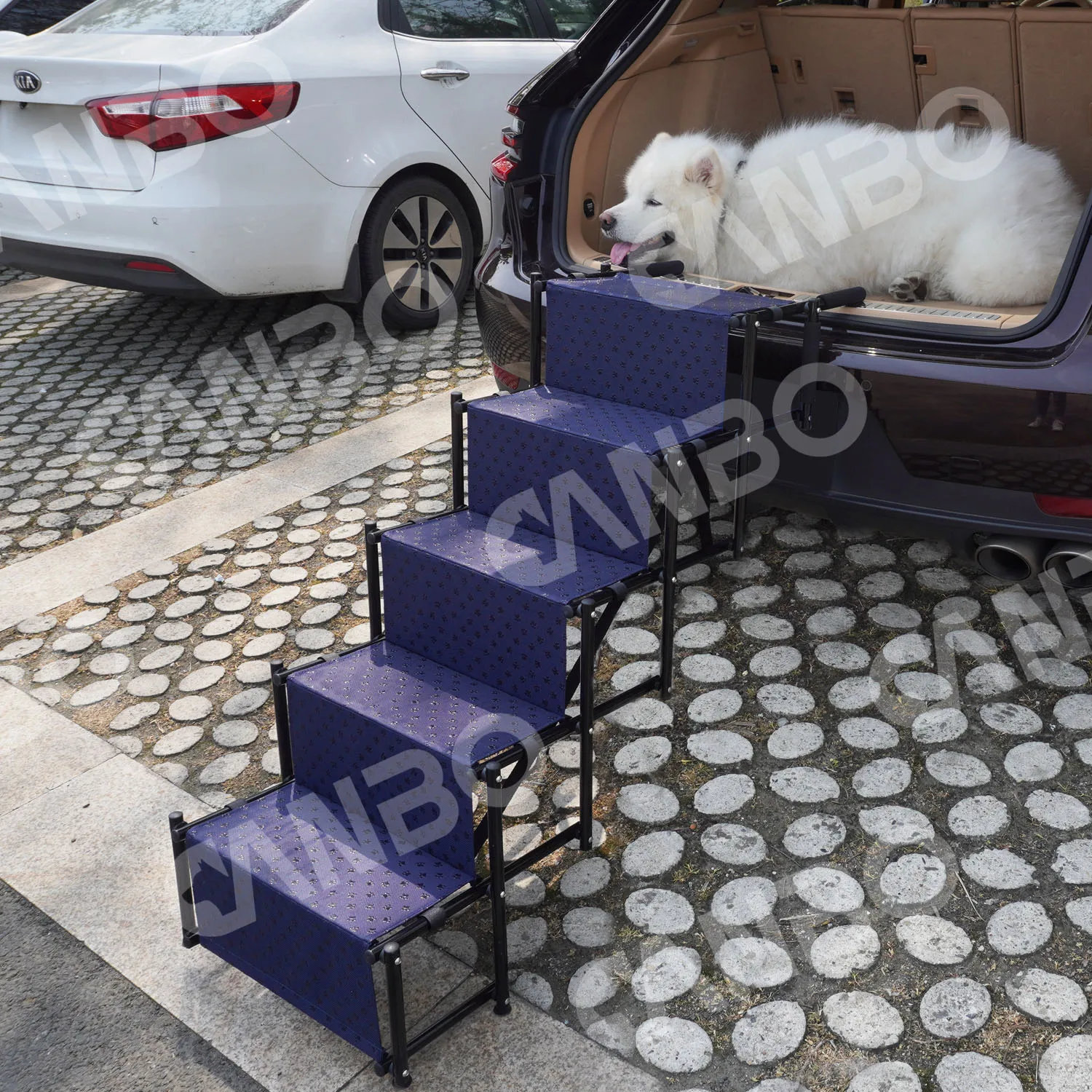 CANBO Portable 5 Steps Dog Ladder Ramp for SUV Trucks Metal Foldable Dog Car Stairs