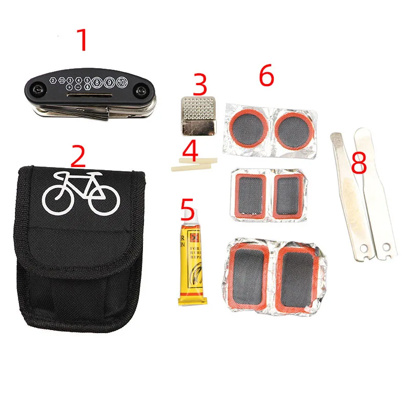 Bicycle Tool Bag Set Bike Repair Kit 16 in 1 Multi-function For Inflatable Inner Tubes Hardened Levers Rasp Tool