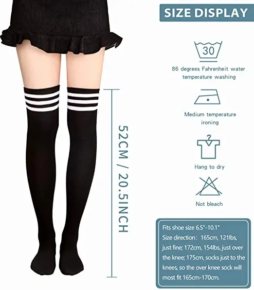 Womens Thigh High Leggings Socks Over Knee Length Socks Striped Warmer Stocking Socks for Daily Wear Cosplay