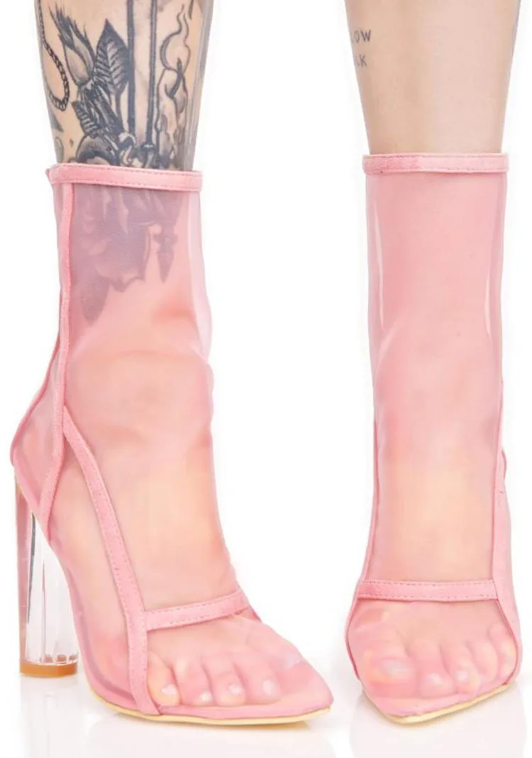 
QC-D488 Wholesale factory women breathable boots transparent crystal thick fashion boots comfortable back zipper high heel shoes 