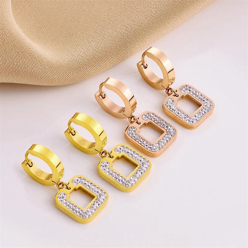 Hot sales Trendy Stainless Steel 18k Gold Pearl Zircon Heart Butterfly Twisted C Hoop Earrings Women Letter Flower  Earrings