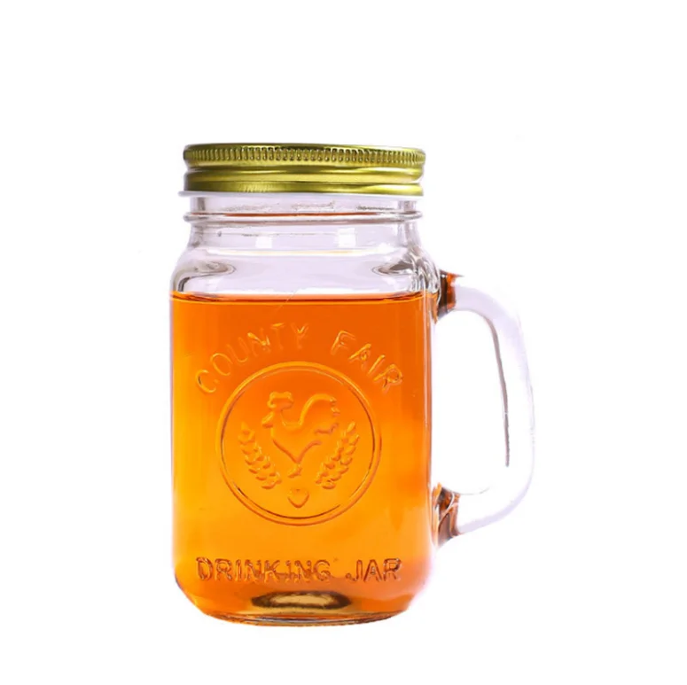 Top Seller Hot Sale Thicken Glass Sealed 16oz Mason jar Clear Cup Light Salad Jam Jar Jars with Lid Lids with Handle
