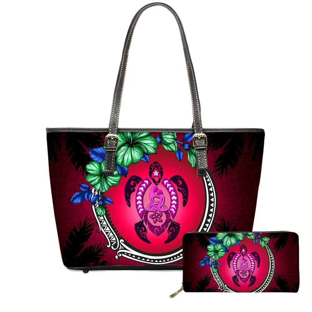 Drop shipping Flowers Pattern HandBags and Purses Customized Polynesian Hawaiian Tote Bag For Women Luxury Pu Leather Hand Bags