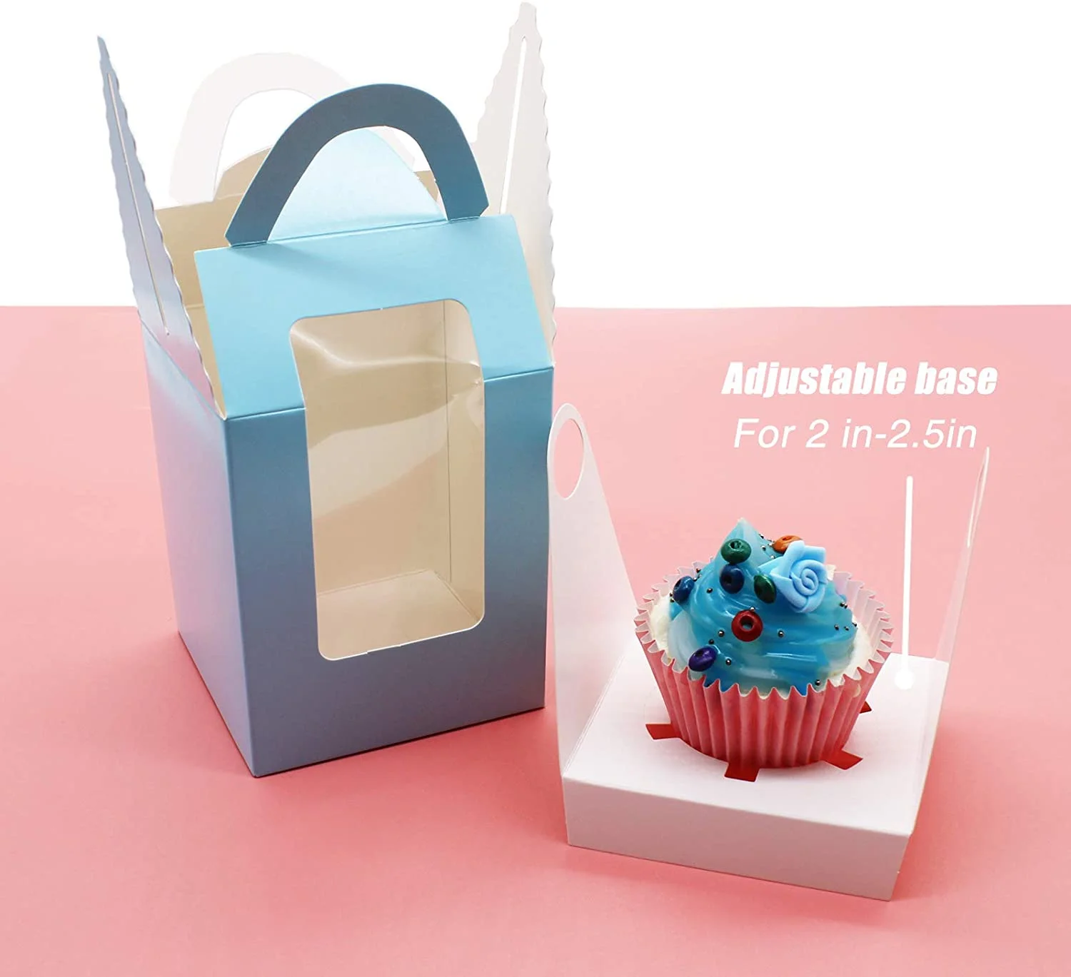 Custom Single Cupcake Box with Window and Adjustable Base Ideal for 2.5 Inch Cupcakes Perfect for Bakeries  Events