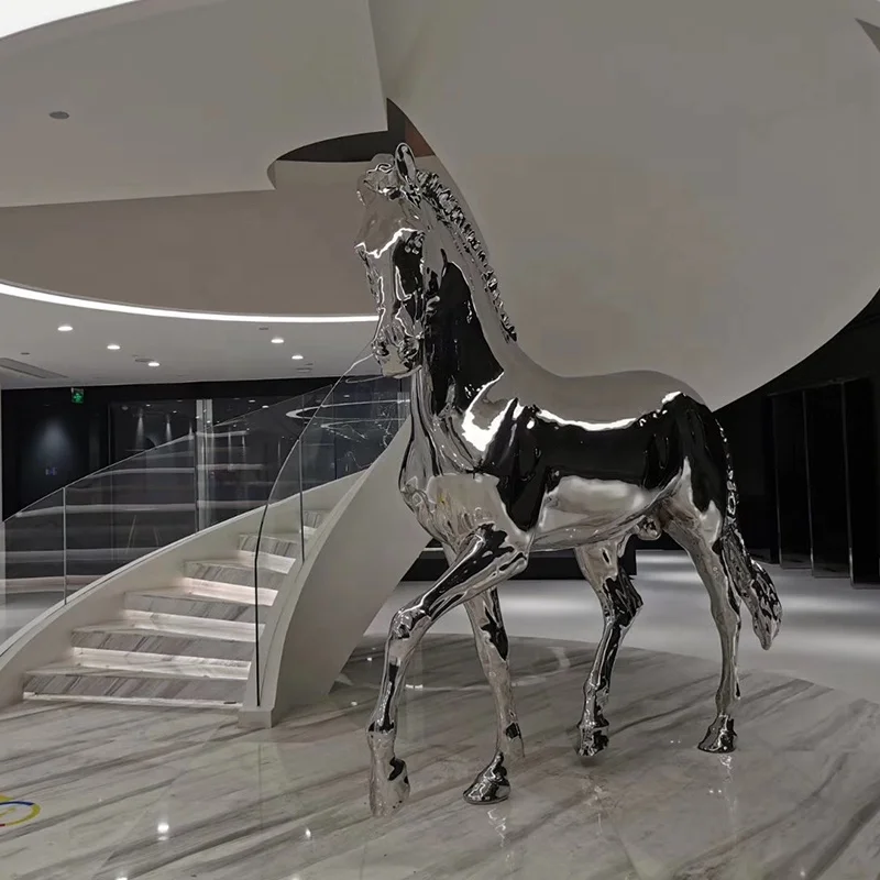 Outdoor decor large metal mirror stainless steel horse sculpture