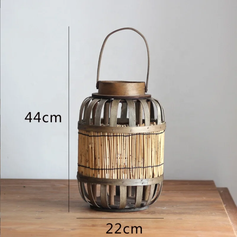 Wooden Striped Bamboo Lantern with LED Flameless Candle Indoor Wind Lantern