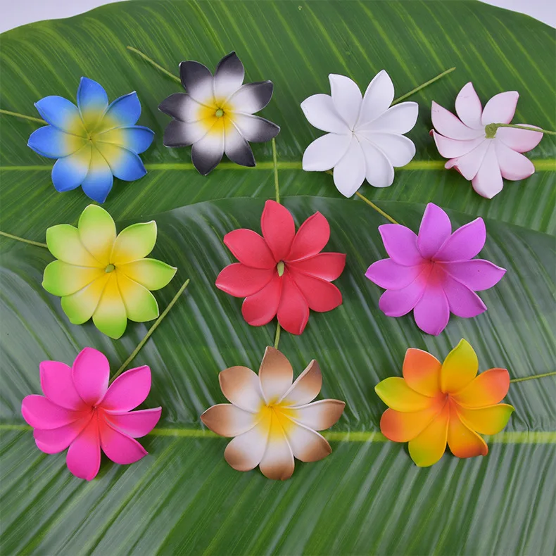Hawaiian Flower Hair Jewelry 9CM EVA Simulation Printed Pattern Big 8 Petals Artificial Flowers Plumeria Party Hair Accessories