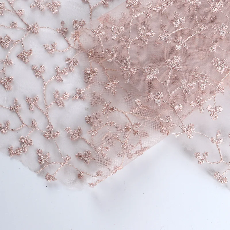 Spot Full Embroidery Net Yarn Full Star Embroidery Lotus Pink Silver Thread Skirt Embroidery Dress Fabric Wholesale
