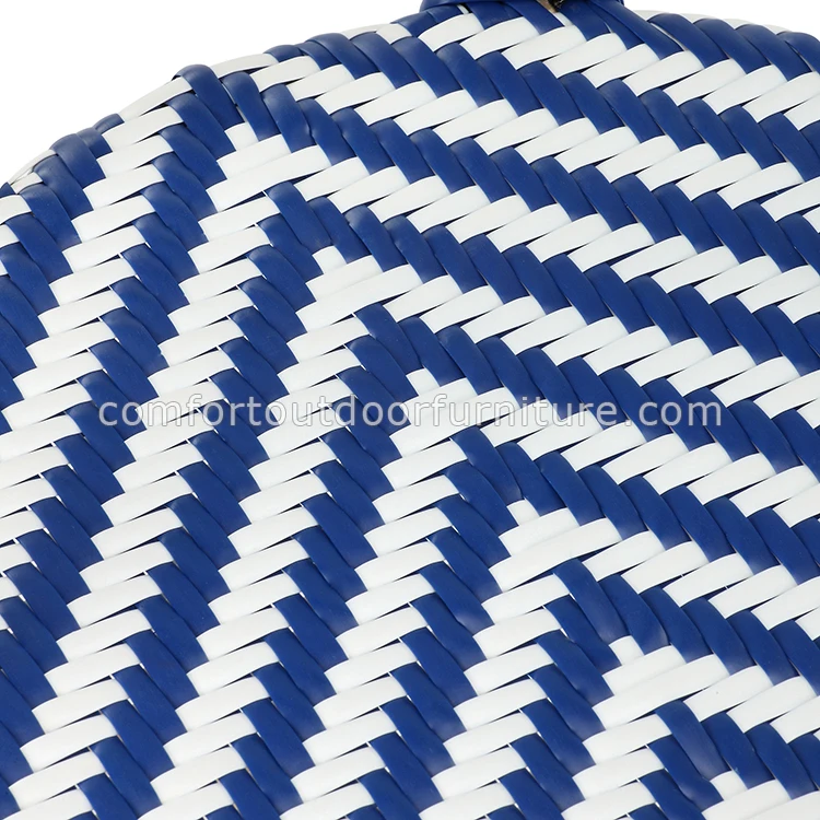 Commercial Grade Metal Frame Morden Seating Rattan Woven Dining Chair in Navy blue+white color