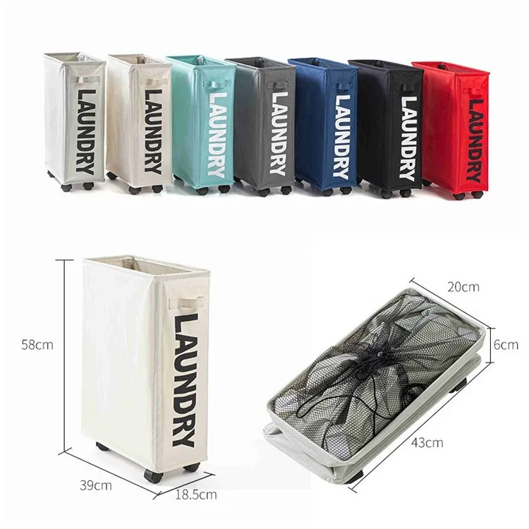 Logo Household Rolling Laundry Hamper with Wheels Mesh Liner Waterproof Laundry Bag organizer Collapsible Laundry Basket