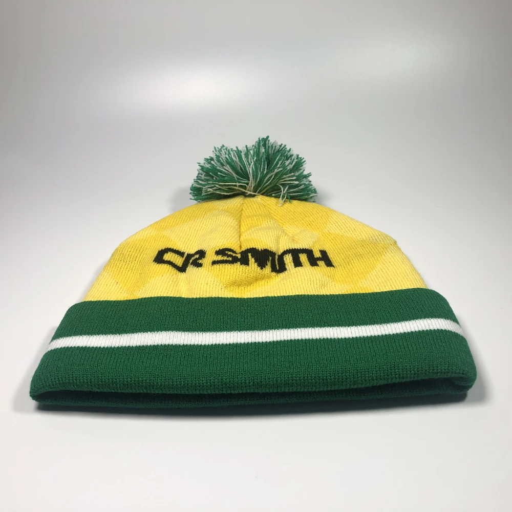 Australian style acrylic cuffed winter hats 2024 Mens sports warmer knitted touques bobble caps pom pom beanies with custom logo