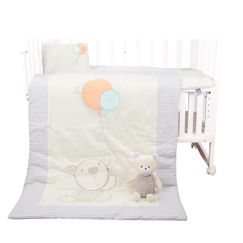 
wholesale style Polyester Cotton baby pillow + quilt + mattress + toy 4 sets baby Bedding Set cartoon comforter for Boy 