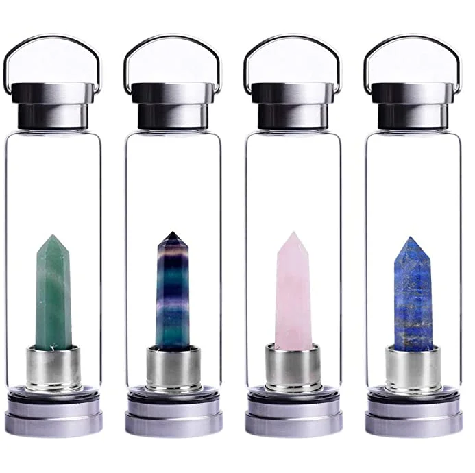 Natural Crystal Drinking Water Bottle Healing Quartz Crystal Elixir Water Bottle With Crystal Inside