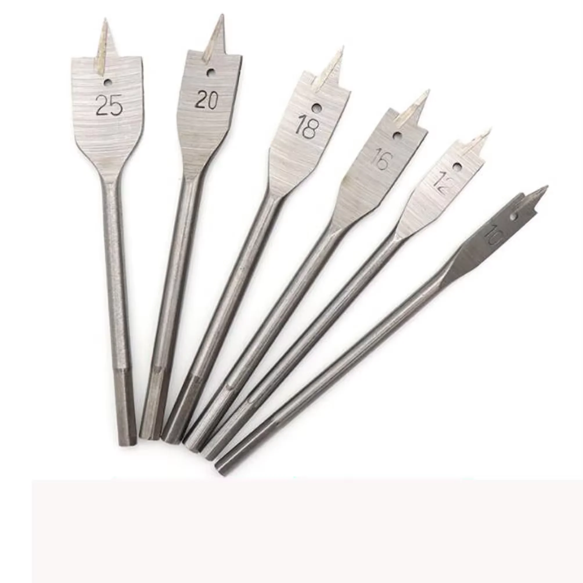 Set of 6 High Carbon Steel Hex Shank Spade Bits Flat Boring & Wood Drill Bit with Tin Coating OEM Customizable