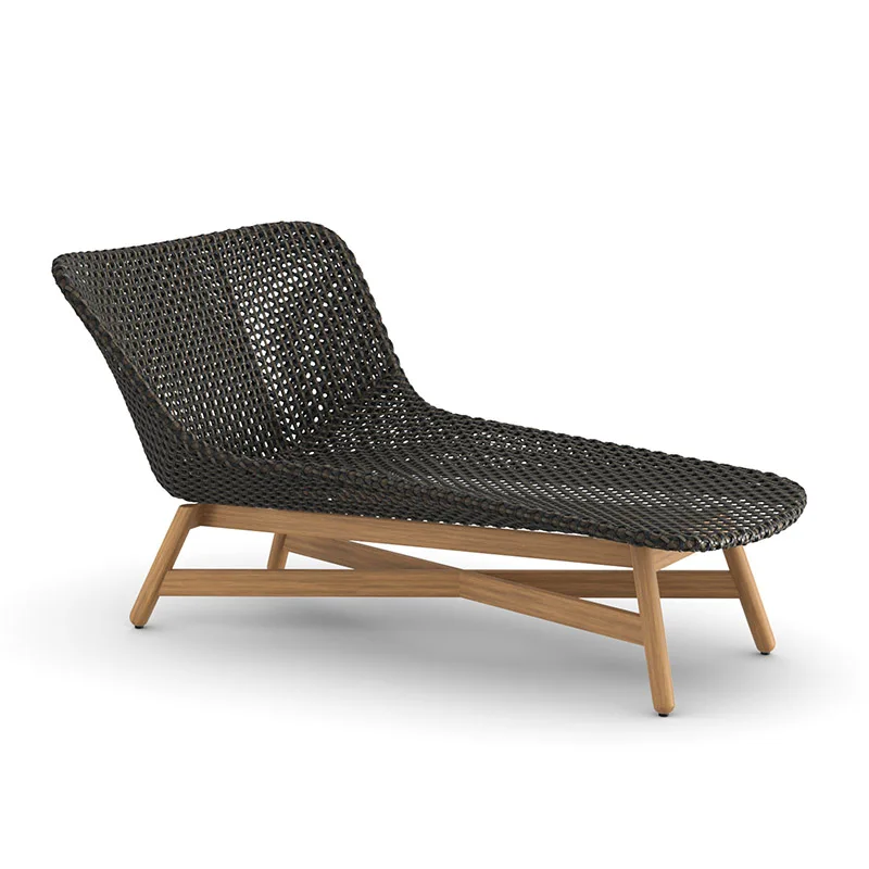 Modern Outdoor Teak Base Rattan Daybed with Cushion Patio Furniture Sun Lounger