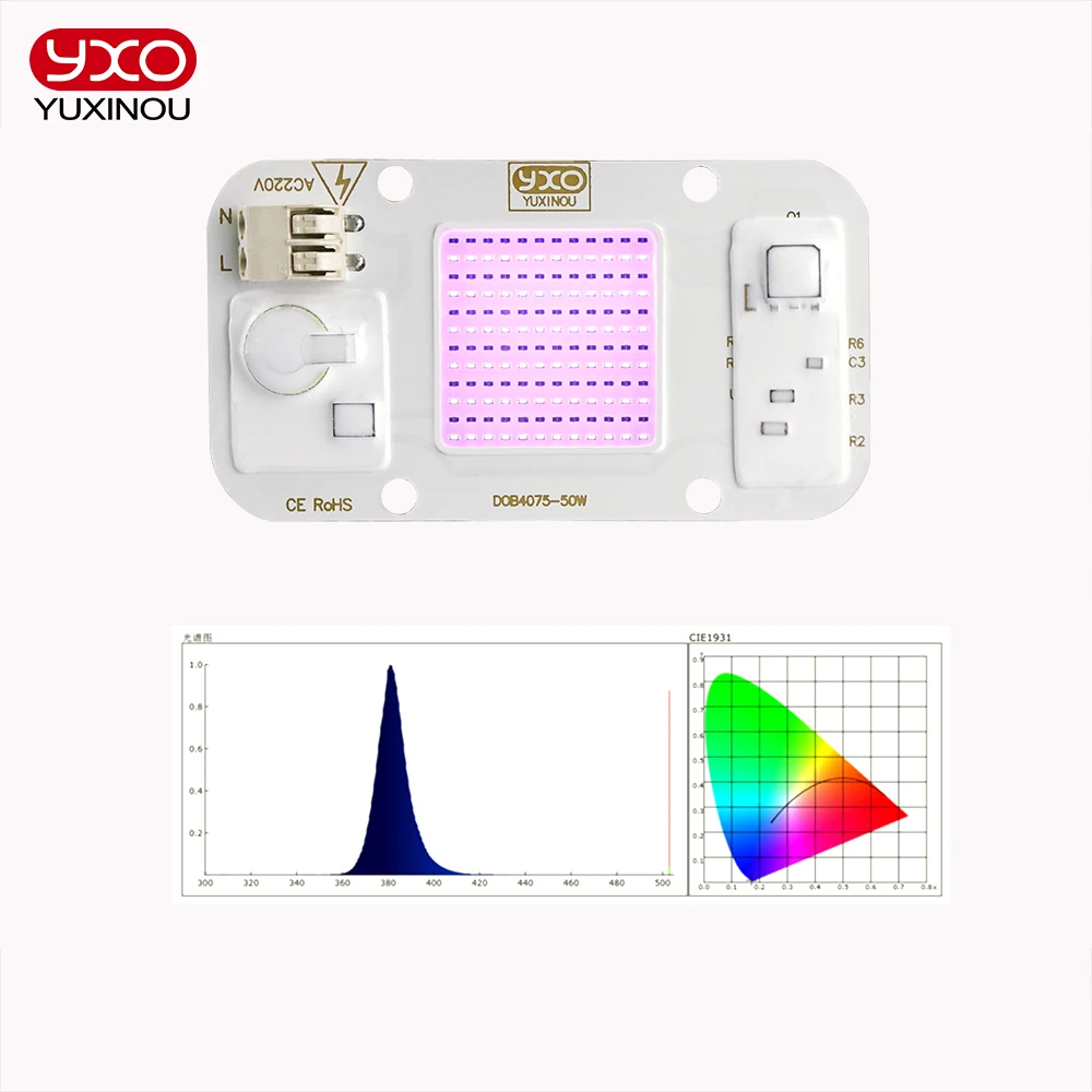220V 50W высокая мощность УФ фиолетовый LED 395nm ультрафиолетовые лампы света на основе технологии бусины диод светодиодный люминесцентный осветительный для принтер отверждения