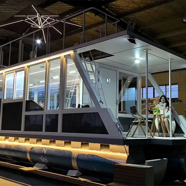 Boats Manufacturers Wholesale Aluminum Party Boat Luxury Pontoon House Boat With Slide And Cabin House Cruiser