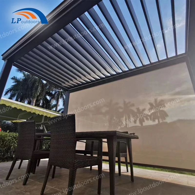 aluminum windproof terrace pergola automatic garden shade pergola louvered roof for coffee shops