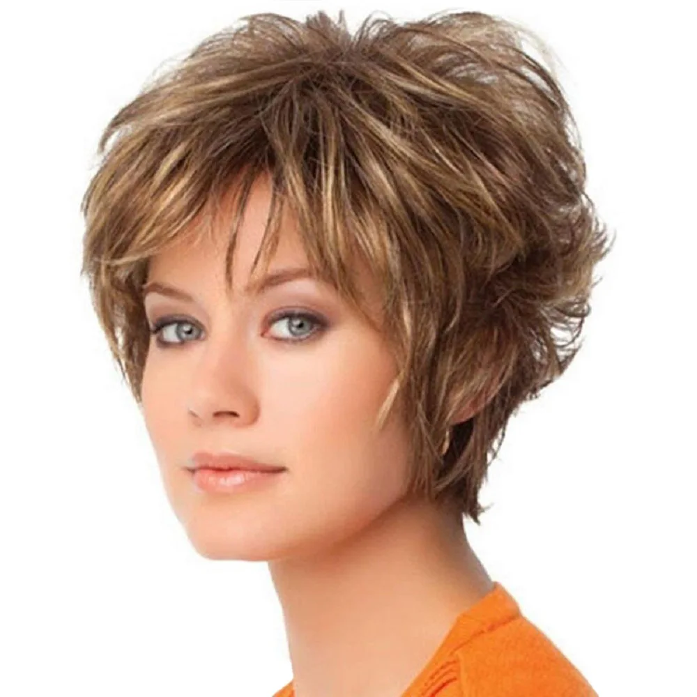 wholesale  brown short wigs short pixie cut wavy synthetic wigs  short synthetic grey  wigs