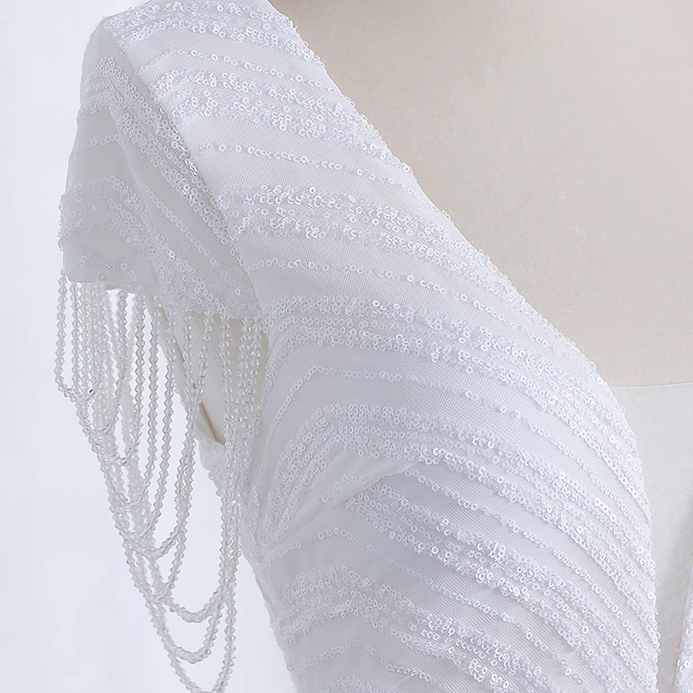 New Arrival Elegant White Wear Bridal Luxury Beaded Sleeveless Summer Natural Waistline Fishtail Women wedding Gowns Dress