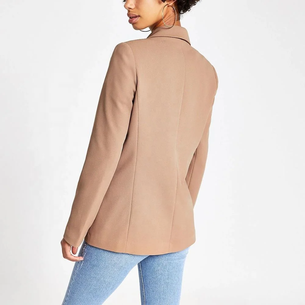 Custom ladies women casual suits jacket beige double breasted boyfriend blazer