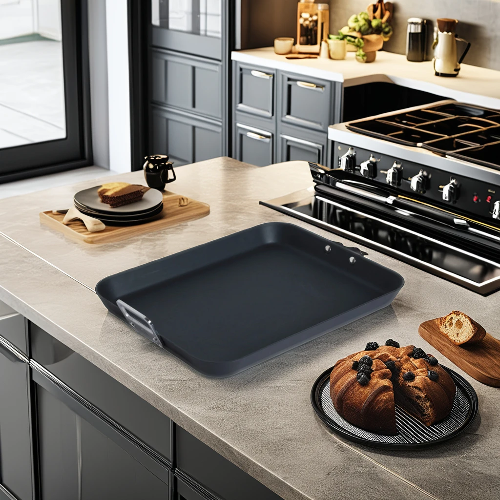 Modern Design Carbon Steel BBQ Grill Roaster Tray Pan Thickness 2.5mm with Metal Handle Chicken Roasting Pans