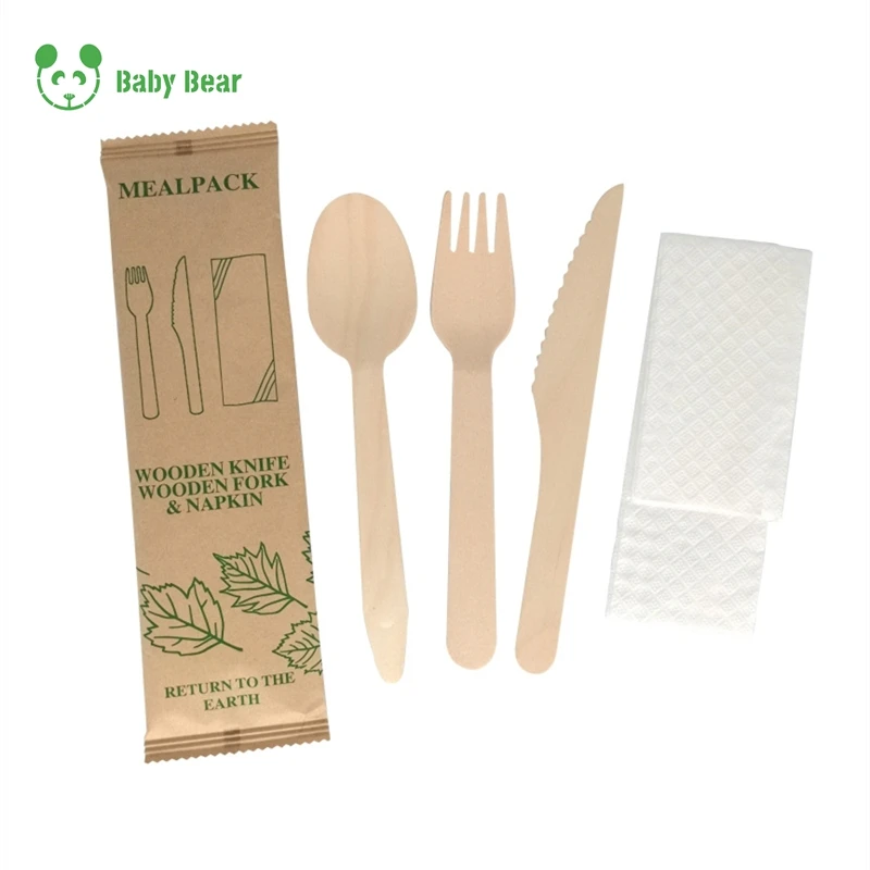 Birch wood cutlery spoon knife and fork portable steak eating tools environmentally friendly disposable wooden cutlery set
