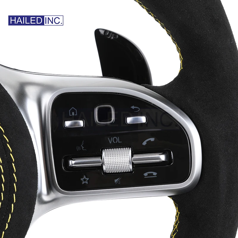 HAILED  With Led Half Alcantara Leather Volant Carbon Fiber Steering Wheel for Mercedes Benz C63s W205 W176 W221 CLS CLA AMG