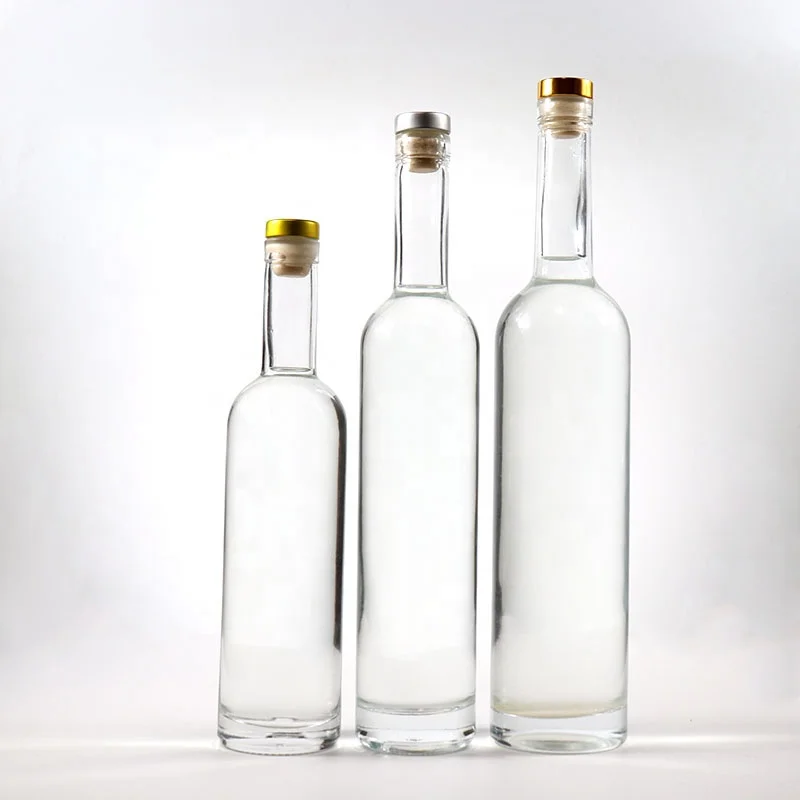 Wholesale  Glass Liquor Bottle Cork 375ml 500ml 70cl 75cl  Whiksy Gin Rum Tequila Vodka Round Bottle Super Flint Glass Bottle