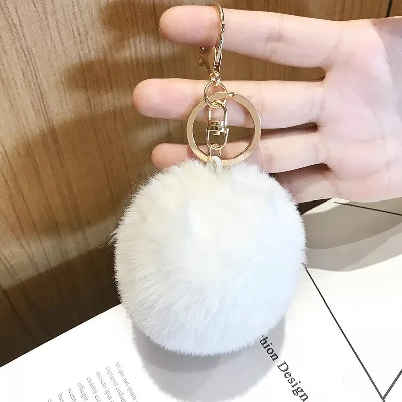 Furry Puff Ball Faux Rabbit Pink Fur Ball Pom Pom Keychain For Women And Girls