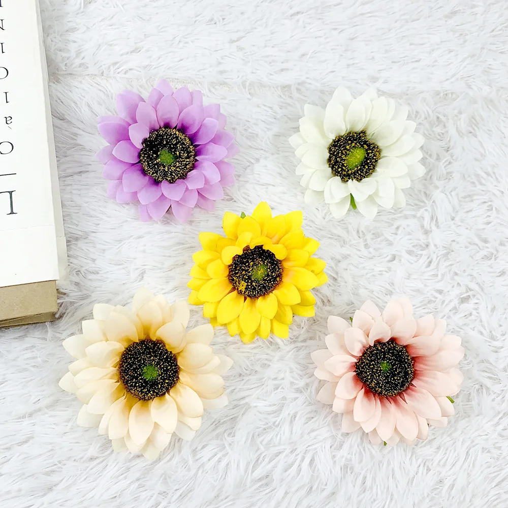 12cm Artificial Sunflower Heads Wholesale Faux Silk Sunflower Head Decoration For Christmas Tree Craft Home Party Wedding Decor