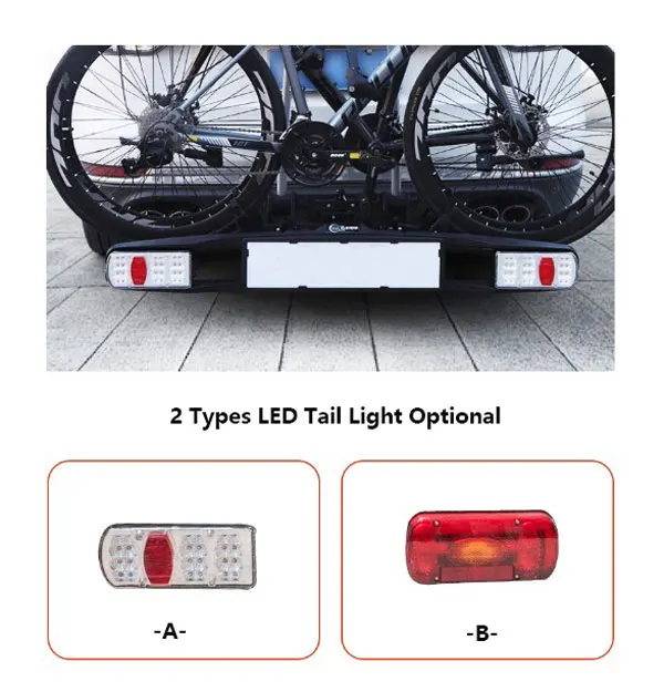 factory whole sale hitch mount rear rack 2 bikes carrier foldable bike rack with tail signal light for cars