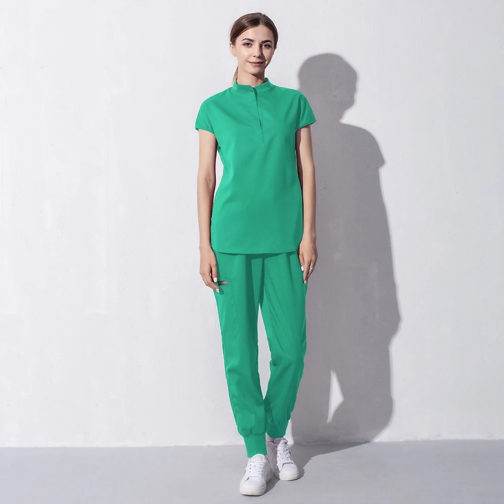 Hot Selling V Neck Hospital Uniforms Hospital Uniforms Medic Scrubs Nurse Short Sleeve Top Joggers Scrubs Suit