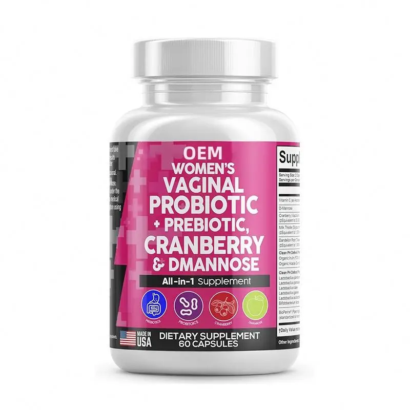 OEM ALL IN ONE probiotics for women probiotics supplement with D-Mannose Cranberry Milk Thistle 60 capsules per bottle
