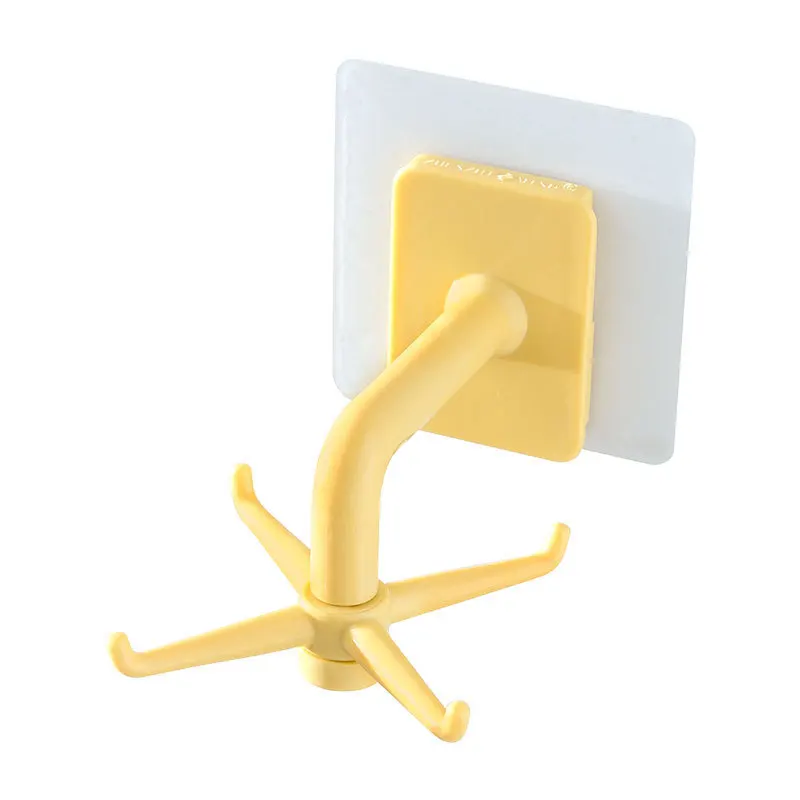 4 Hooks Kitchen Storage Rack 360 Degrees Rotating Hook Self Adhesive Kitchen Hooks Bathroom Hanger Shelf Hanging Rack Organizer